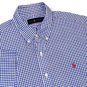 Ralph Lauren Mens XL Blue Gingham Short Sleeve Button Down Shirt Pony Logo